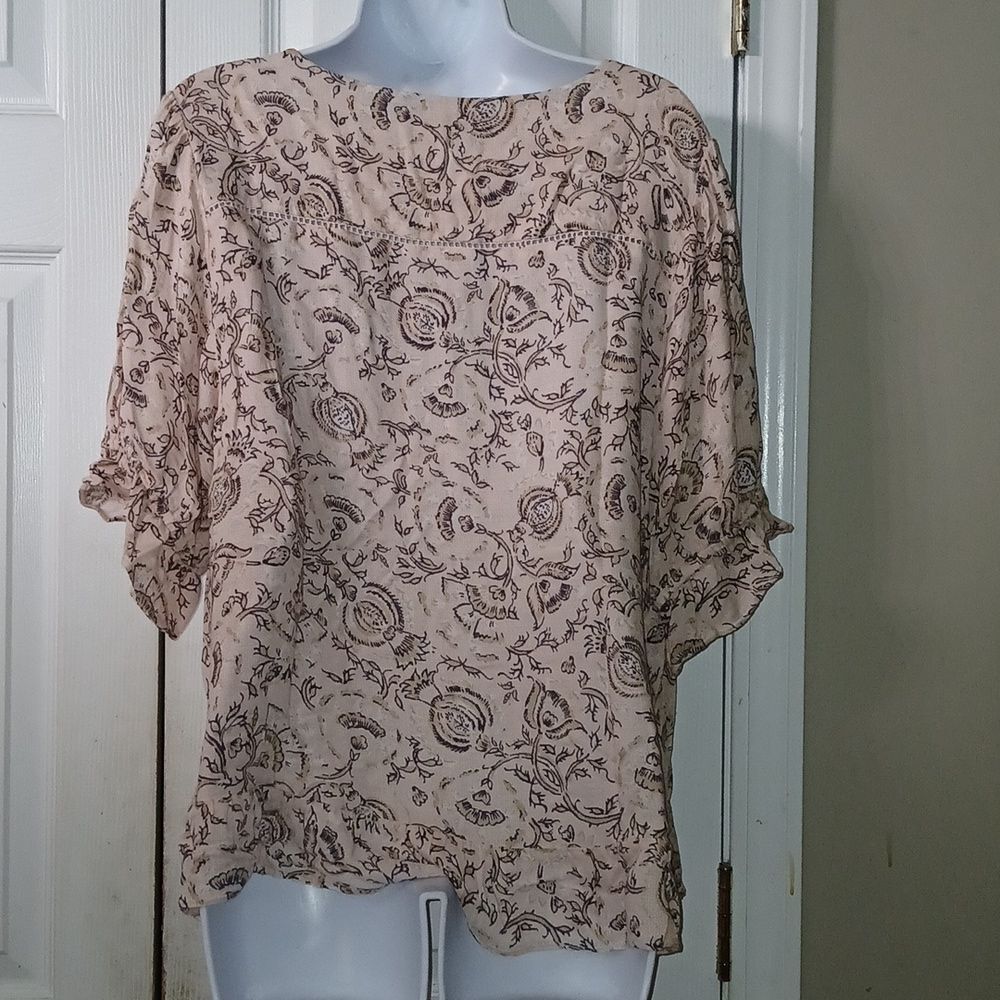 Lucky Brand peachy cream black Floral V-Neck Blouse Sz XL NWOT - Picture 5 of 8